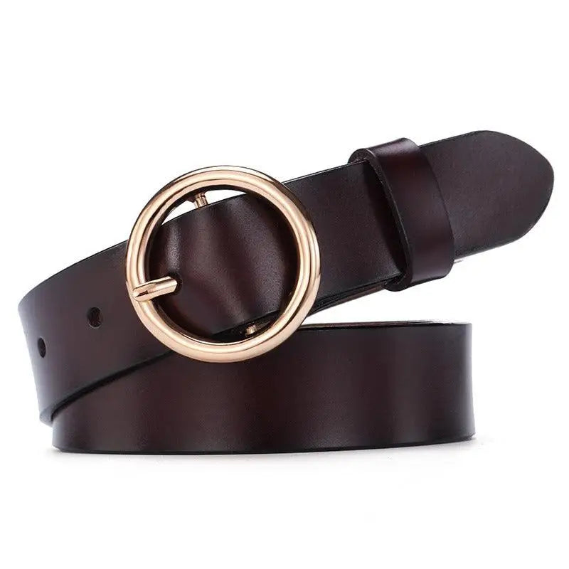 Khatia Leather Belt with Gold Circular Buckle for Men and Women