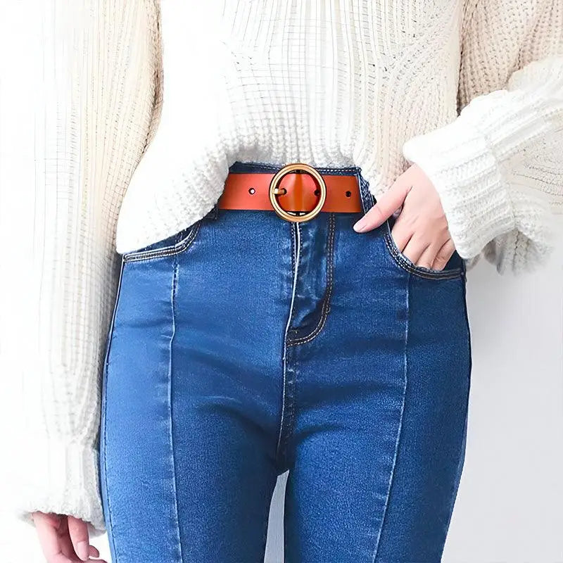 Khatia Leather Belt with Gold Buckle for Men and Women showcasing premium leather belt design