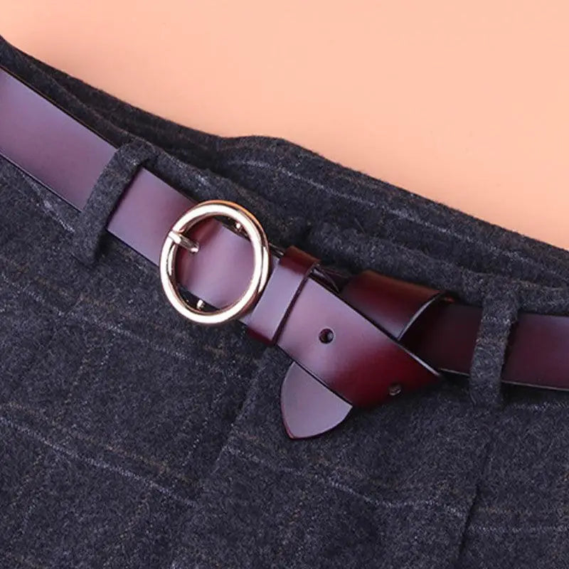 Khatia Leather Belt with Gold Buckle for Men and Women showcasing burgundy leather style