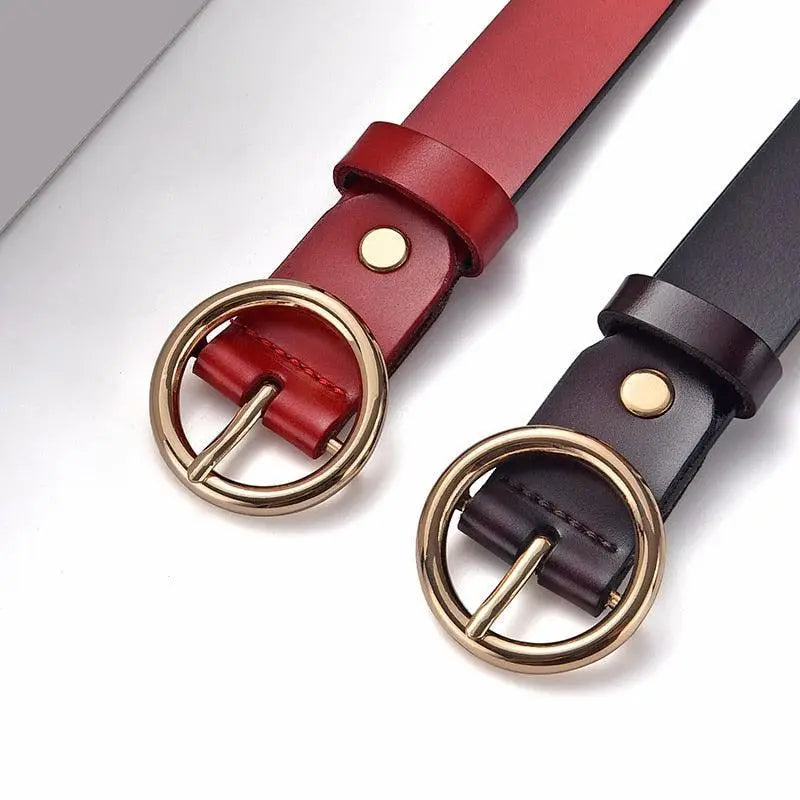 Khatia Leather Belt with Circular Buckle for Men and Women, stylish leather belt accessory