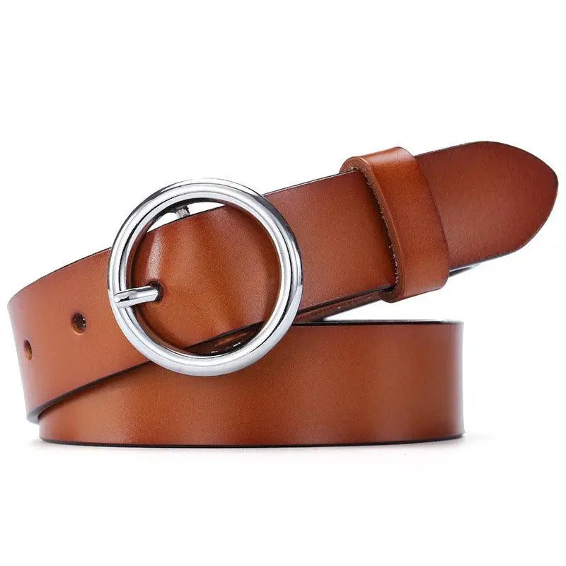 Khatia Leather Belt with circular silver buckle for men and women accessory