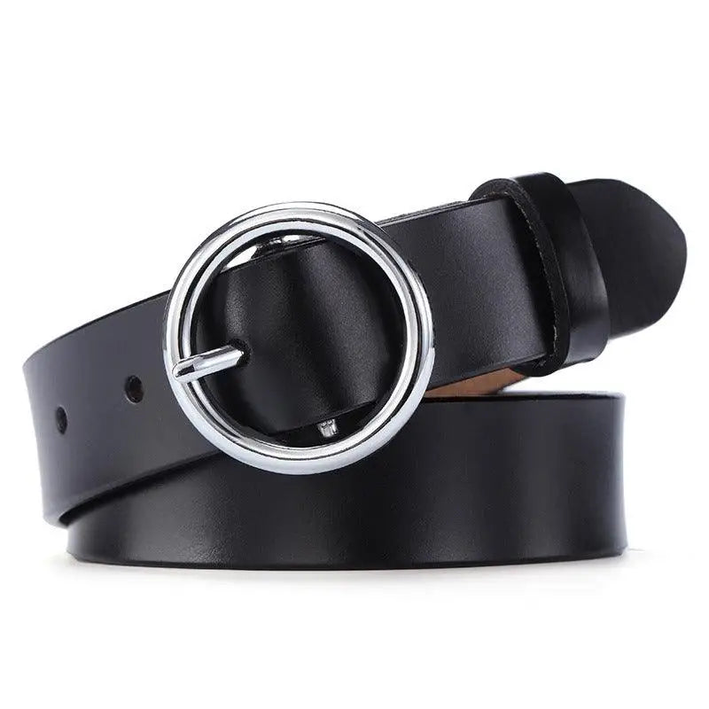 Khatia Leather Belt with Circular Silver Buckle for Men and Women