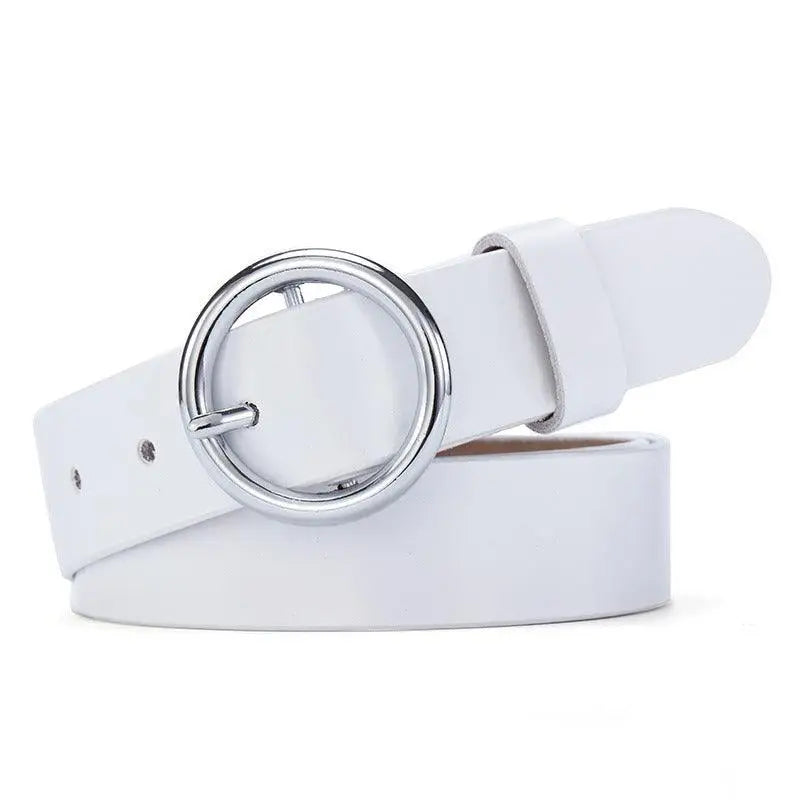 Khatia leather belt with circular silver buckle for men and women, stylish leather belt