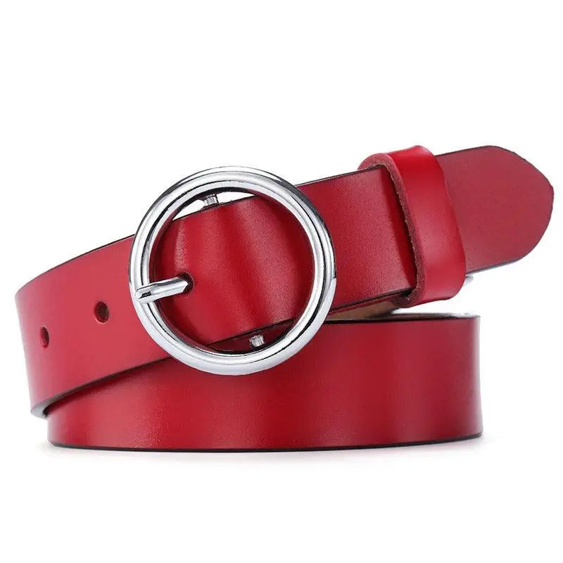 Khatia Leather Belt with Silver Buckle for Men and Women featuring red leather material