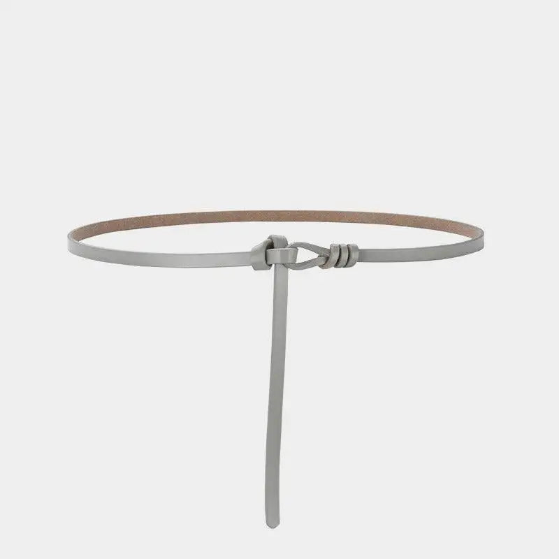 Gray leather tie belt with knot detail showcasing aesthetic appeal for stylish accessories