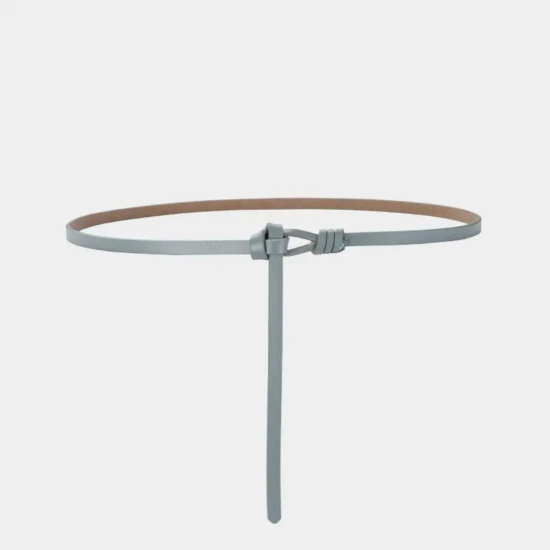 Gray leather tie belt with knot detail highlighting aesthetic appeal and versatile style