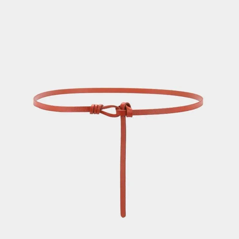 Thin reddish-brown leather belt from Assorted Leather Tie Belts showcasing aesthetic appeal