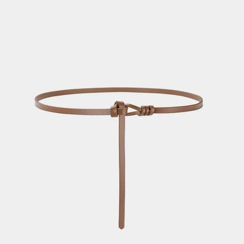 Thin brown leather belt from Assorted Leather Tie Belts for stylish aesthetic appeal