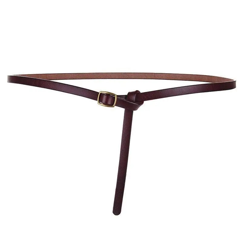 Brown leather belt with gold buckle featured with Beige Halter Dress