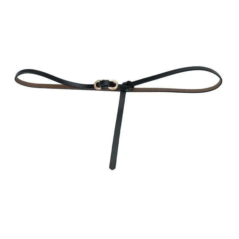 Thin black leather belt with gold buckle from Blue Leather Belt for formal and casual wear