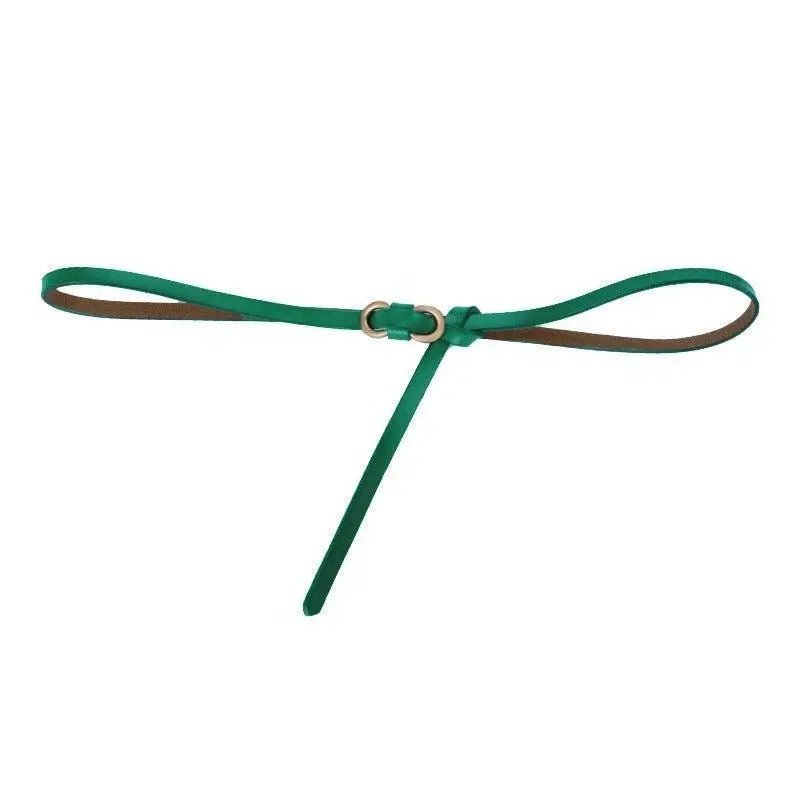 Green leather belt with gold buckle suitable for formal and casual wear