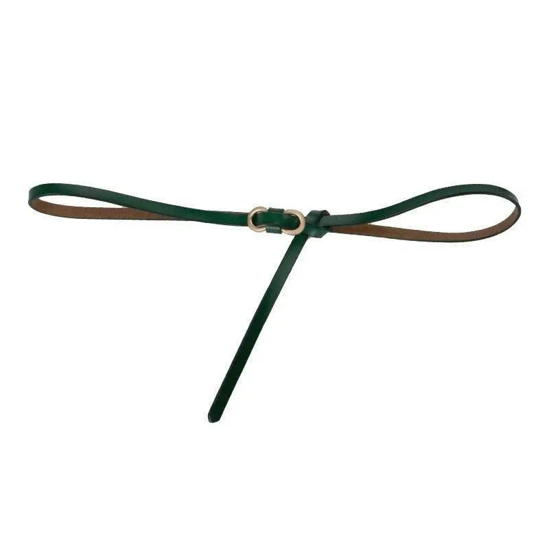 Green leather belt with gold buckle suitable for formal and casual wear