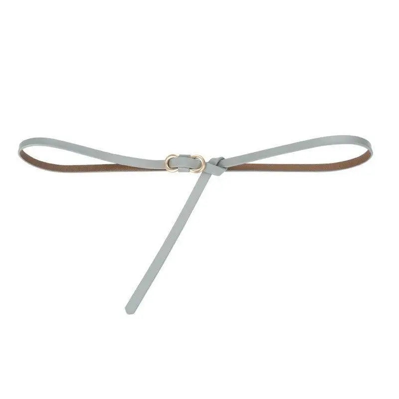 Light blue leather belt with gold buckle suitable for formal and casual wear