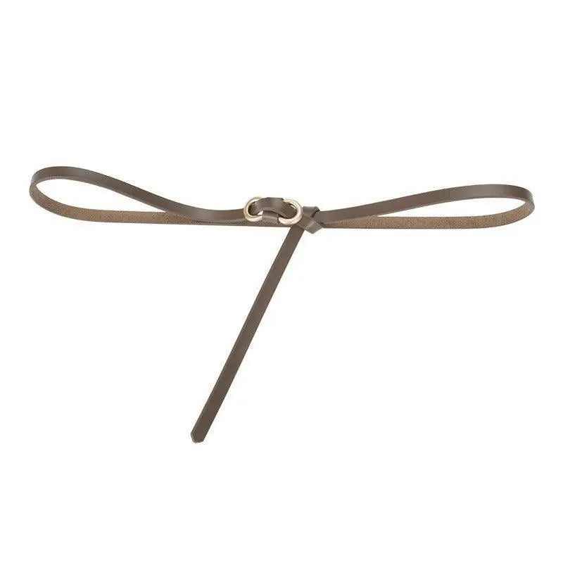 Thin brown leather belt with double ring buckle suitable for formal and casual wear