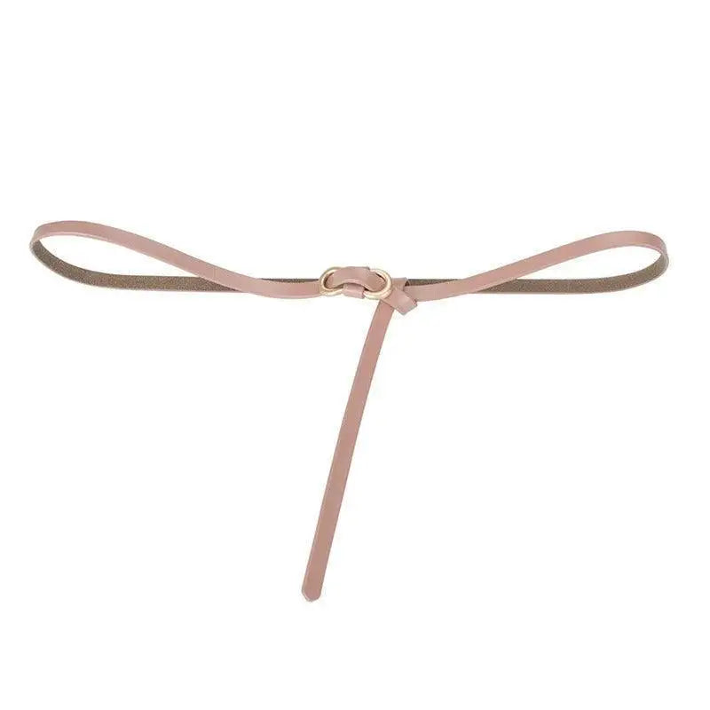 Pink leather belt with gold buckle suitable for formal and casual wear