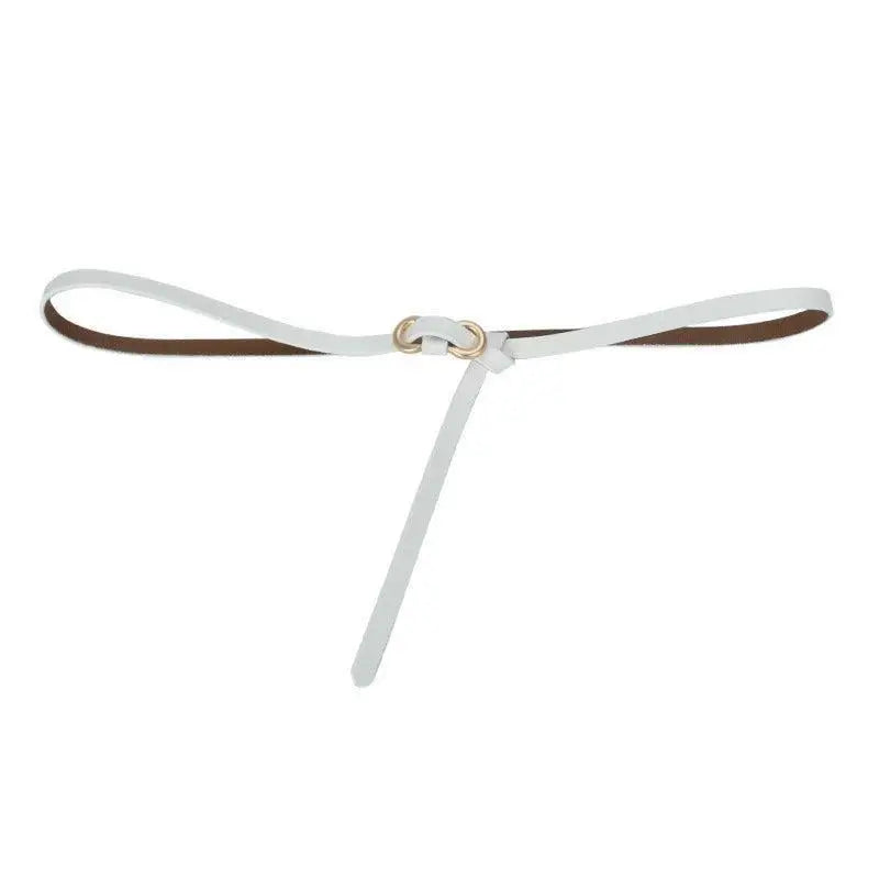White leather belt with gold buckle suitable for formal and casual wear
