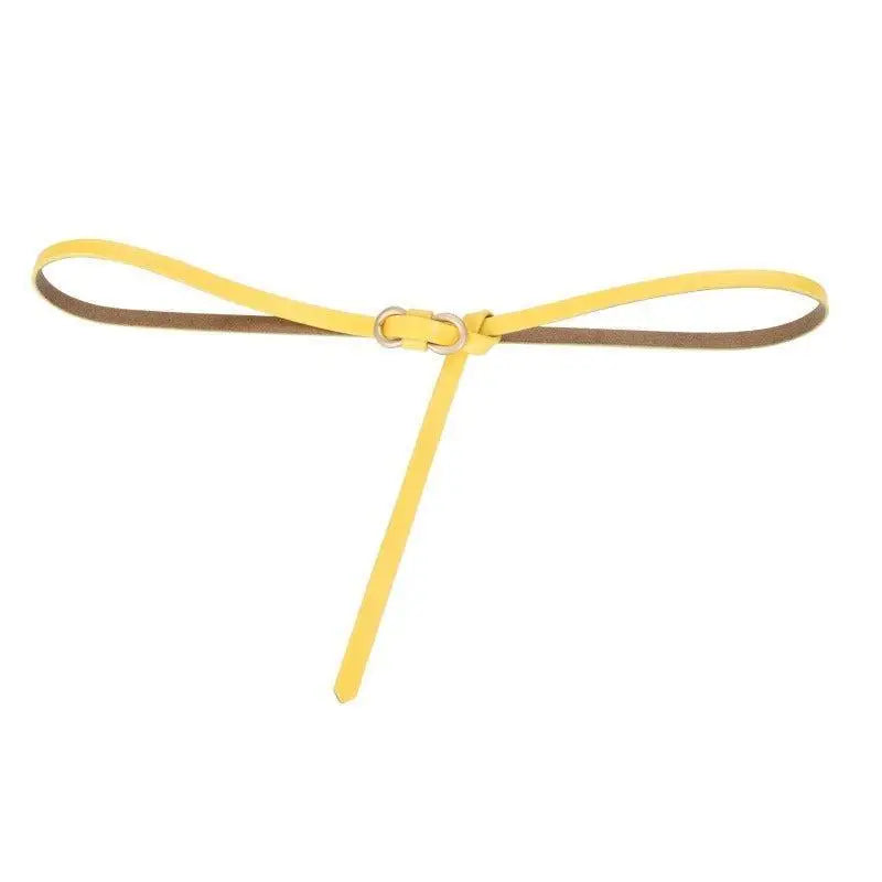 Yellow leather belt with double ring buckle suitable for formal and casual wear