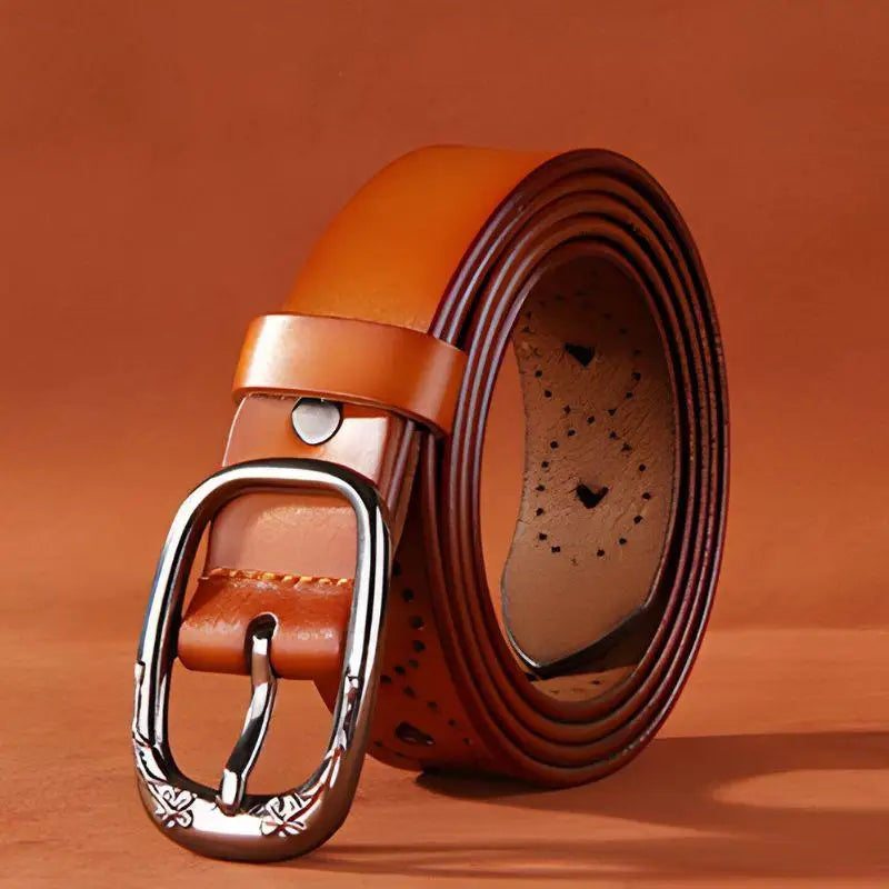 Talma perforated leather belt with decorative cutouts and silver buckle