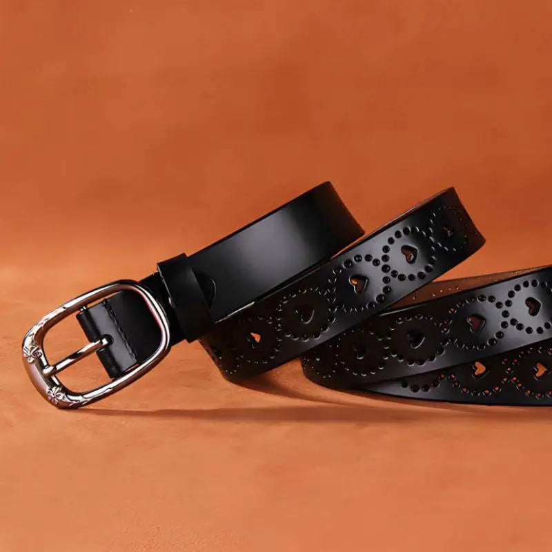 Talma Perforated Leather Belt with Heart Cutouts showcasing stylish perforated leather design