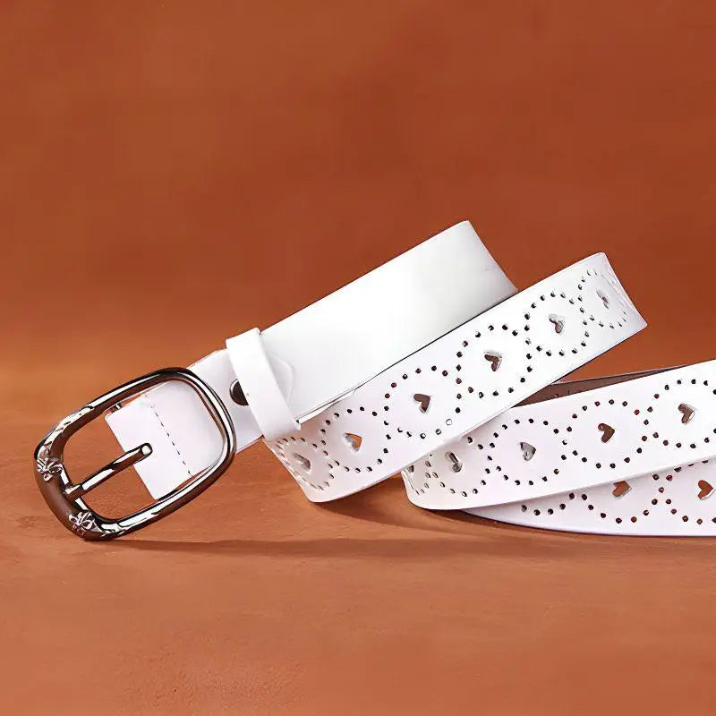 Talma Perforated Leather Belt with Heart Cutouts showcasing stylish perforated leather design