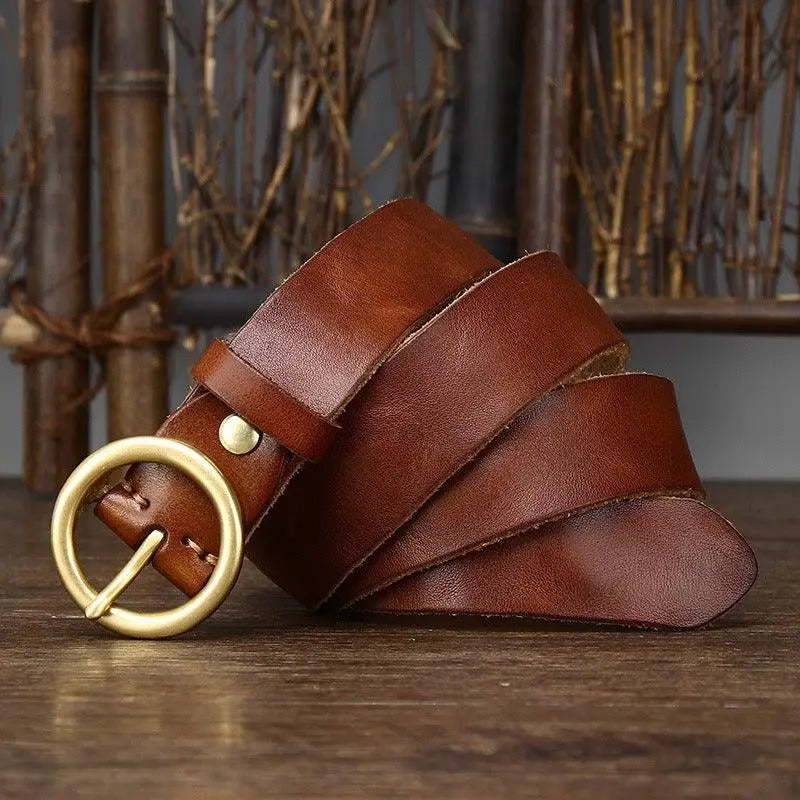 Brown leather belt with a brass buckle from Leather Belts with Brass and Gold Buckles collection