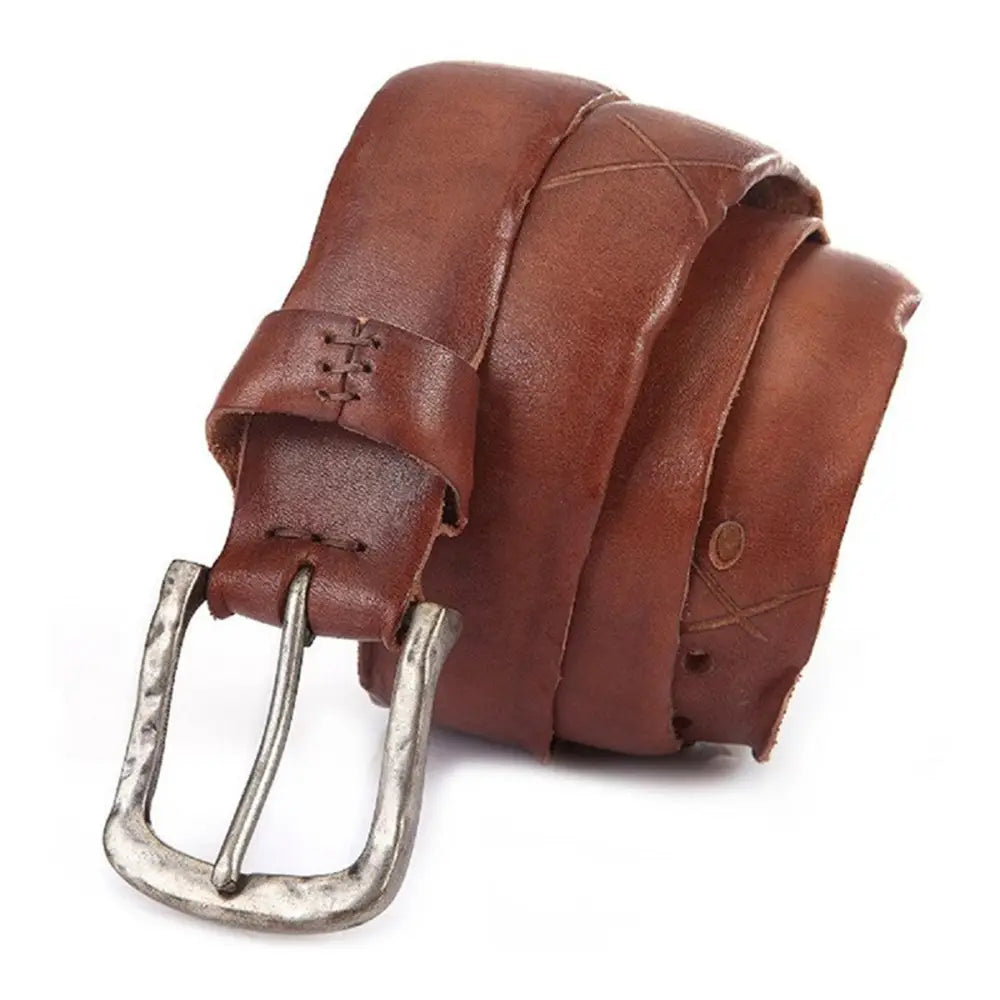 Brown leather belt with silver buckle for elegant style and versatile wear