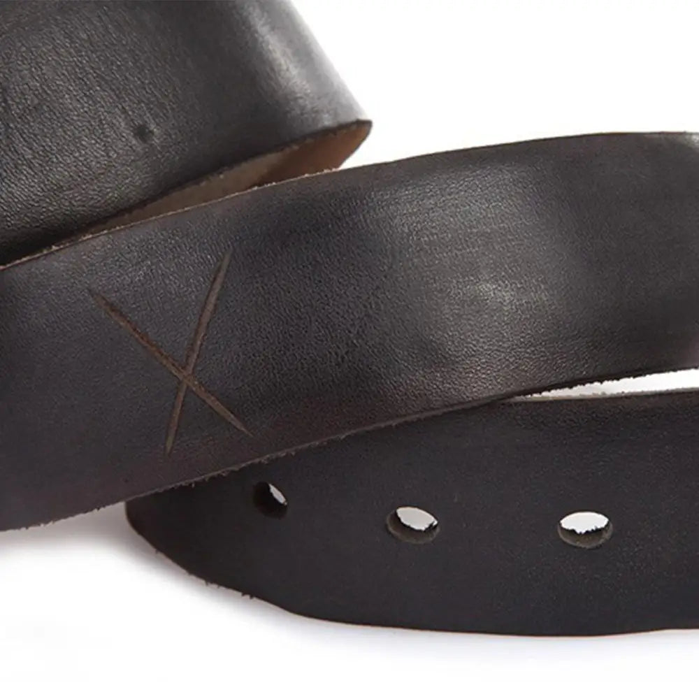 Black leather belt with X mark, stylish accessory for elegant leather belt fashion
