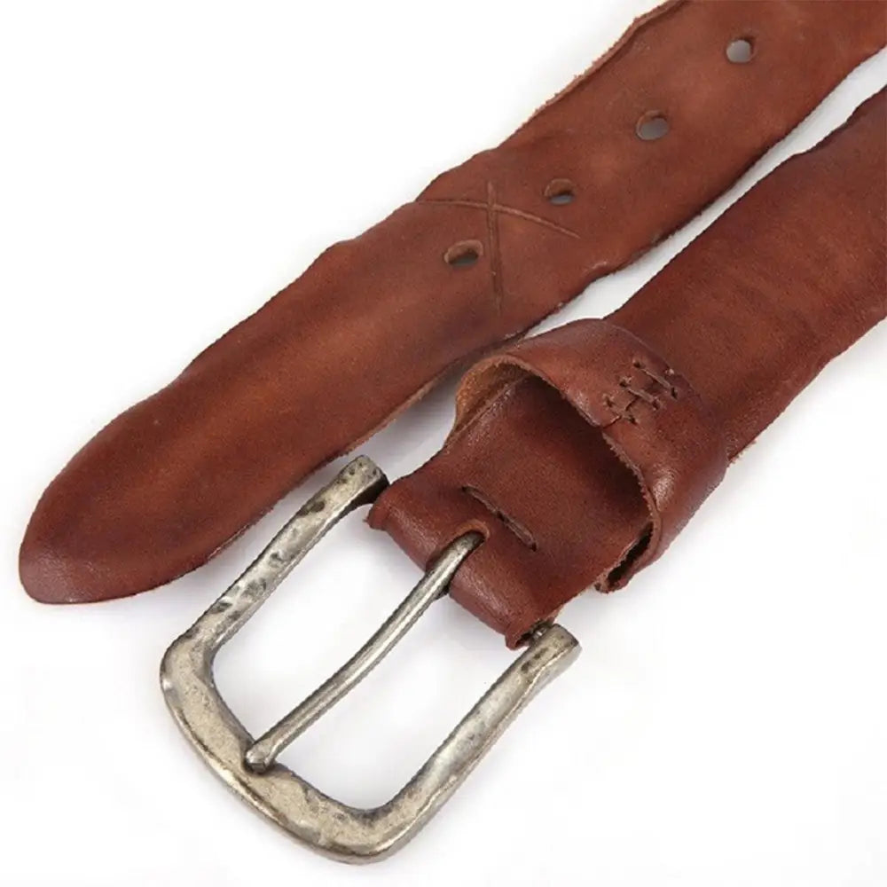 Brown leather belt with silver buckle for elegant style product image