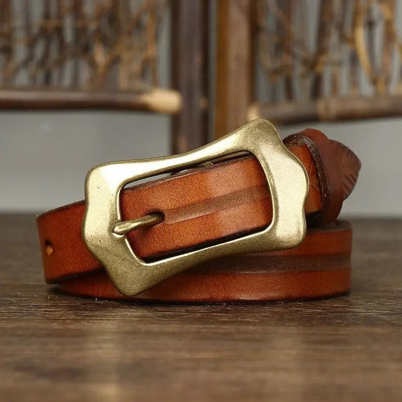 Radhika Leather Belt with Brass Buckle for Stylish Wear, Durable Leather Accessory