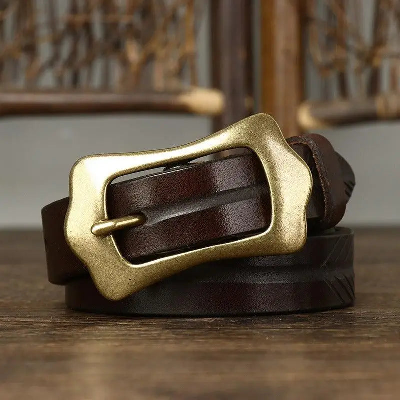 Radhika Leather Belt with Ornate Gold Buckle for Stylish Wear
