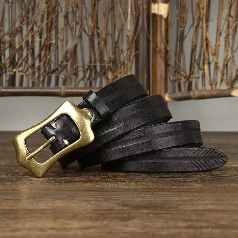 Radhika Leather Belt with Brass Buckle for Stylish Wear, made of genuine leather