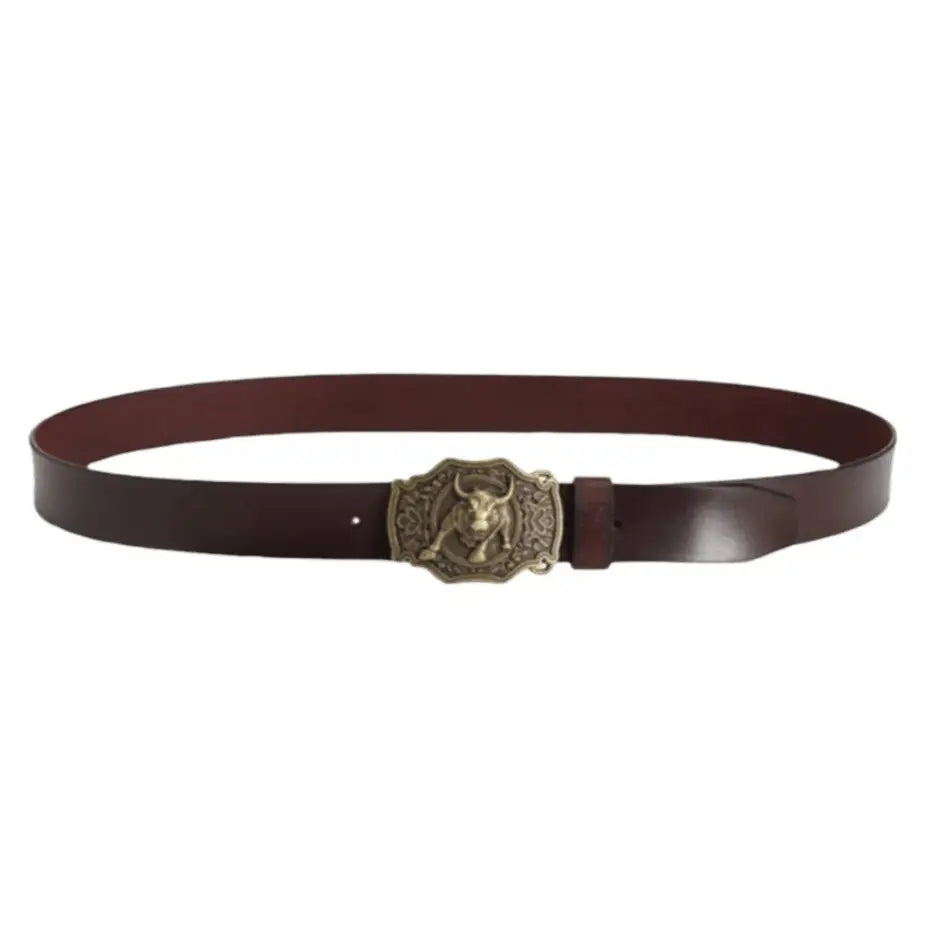 Eska leather belt with bull buckle showcasing a stylish brown leather belt for men