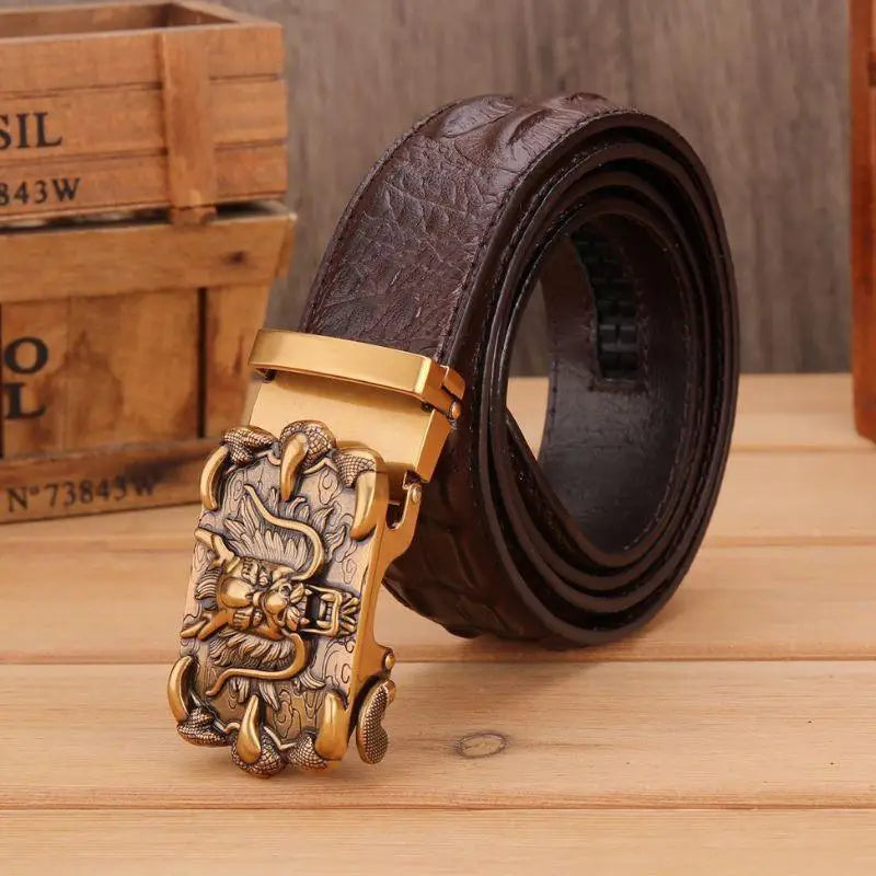 Brown crocodile leather belt with dragon claw buckle for upscale fashion statement