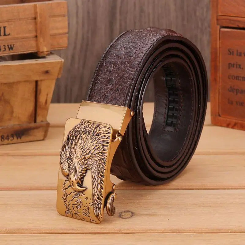 Brown abaka leather belt with eagle buckle for stylish accessory and high-quality craftsmanship