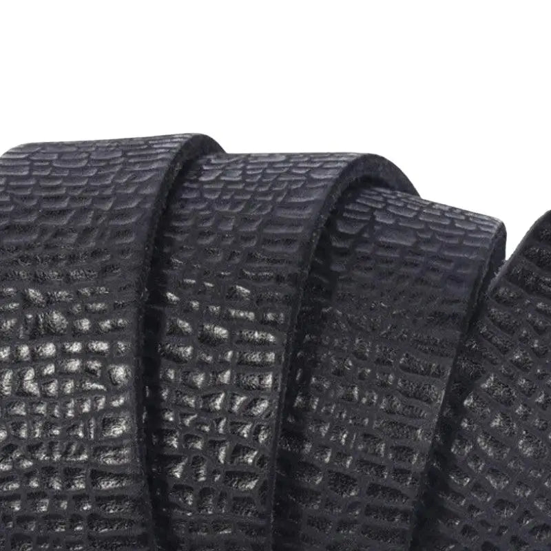 Textured black Sinaaq cracked leather belt with brass and gold buckles for refined style