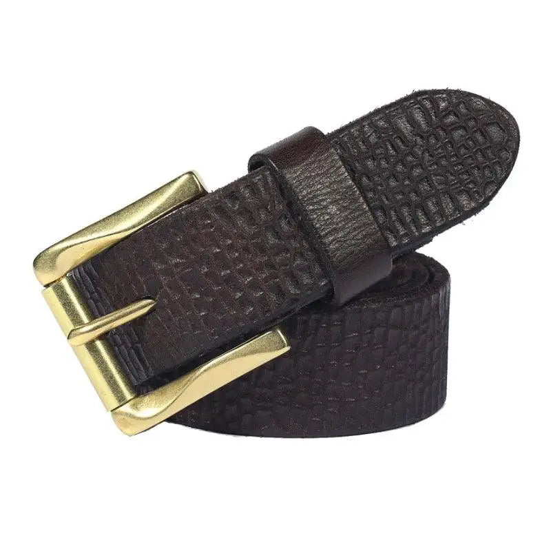 Textured Sinaaq cracked leather belt with brass gold buckle for stylish accessories