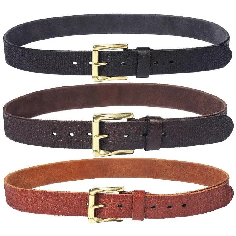 Sinaaq Cracked Leather Belts with Brass and Gold Buckles display in product image