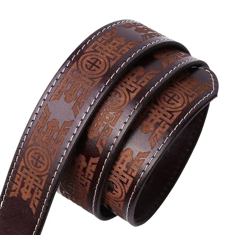 Brown western leather belt with embossed pattern and ornate buckle for classic style