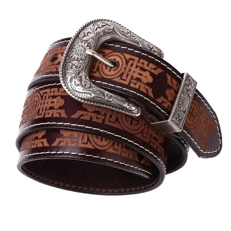 Western leather belt with silver buckle for classic western leather style