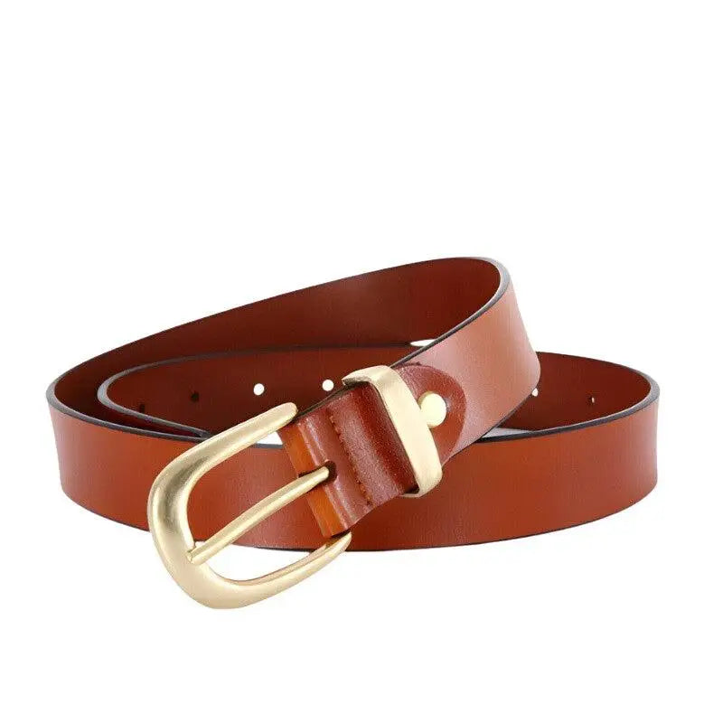 Brown leather belt with a stylish golden buckle from Distressed Blue Jeans collection