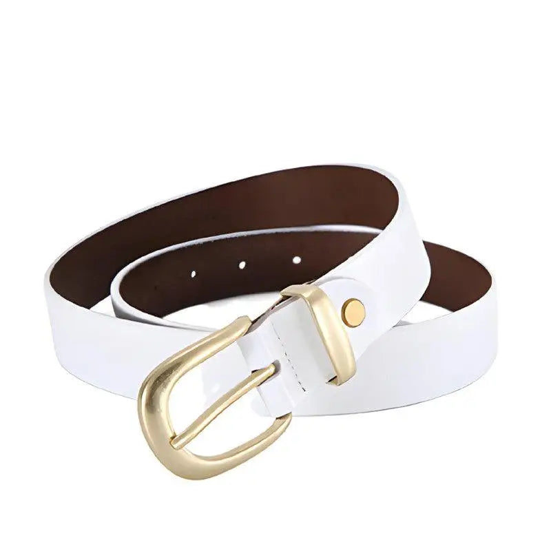 White belt with a stylish golden buckle from Distressed Blue Jeans collection