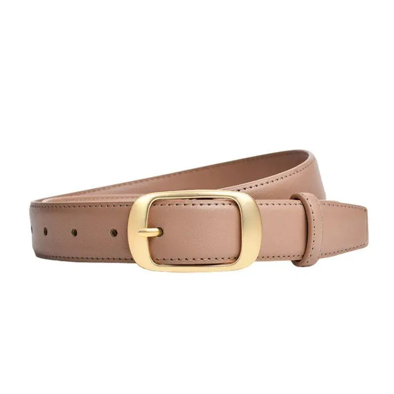 Beige leather belt with a stylish gold buckle for women Elegant Leather Belt with Gold Buckle