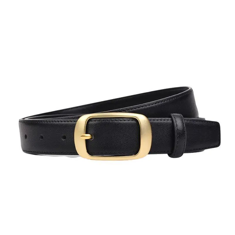 Elegant leather belt for women featuring a stylish gold buckle accessory