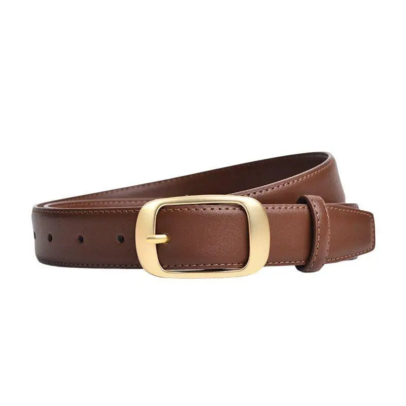 Elegant brown leather belt with gold buckle for women suitable for formal wear