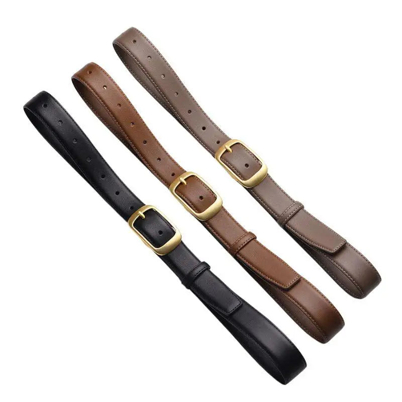 Elegant leather bag straps with gold buckle details for women