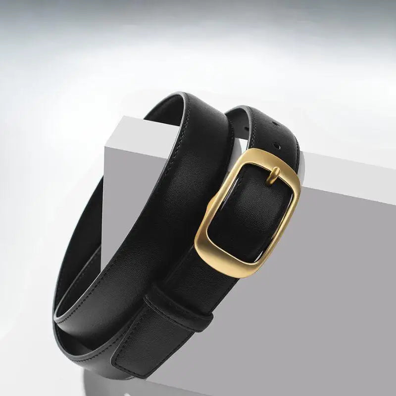 Elegant leather belt for women featuring a stylish gold buckle for sophisticated fashion