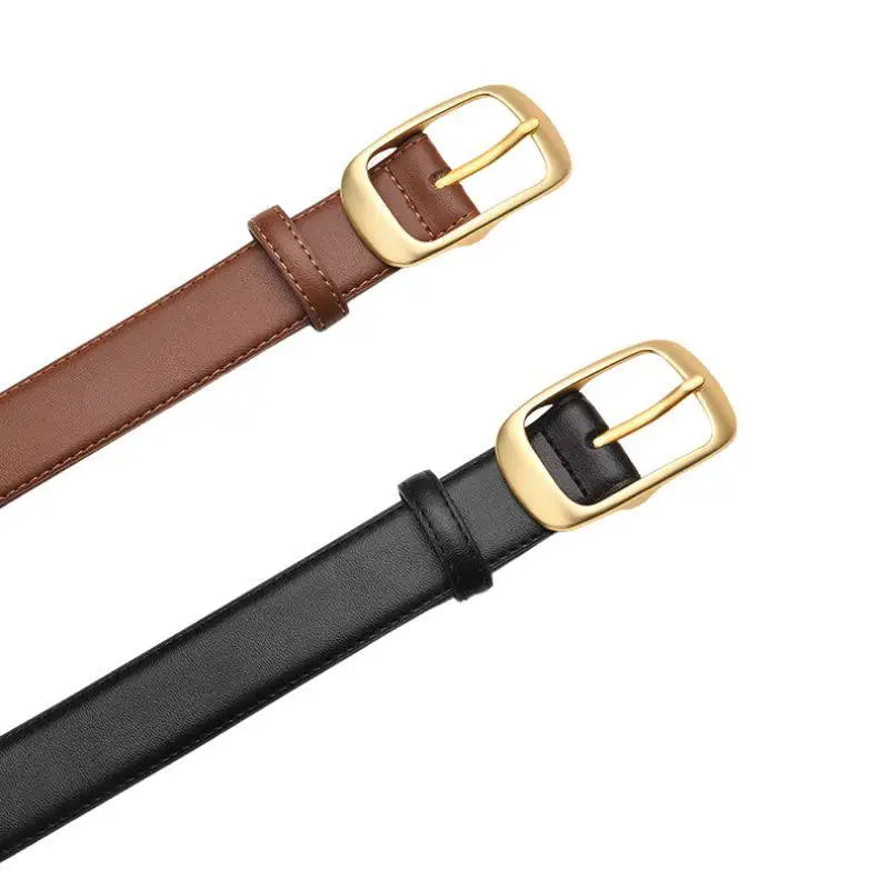 Elegant leather belts with gold buckle for women displayed in the product image