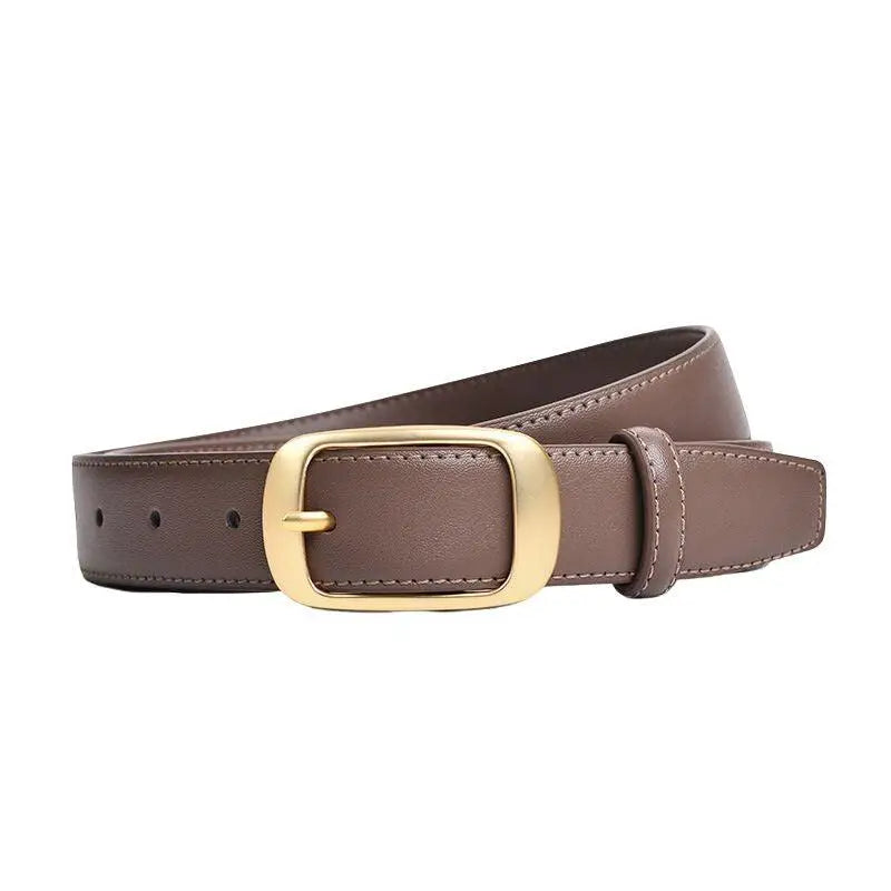 Elegant leather belt with a gold buckle for women, stylish accessory for sophistication