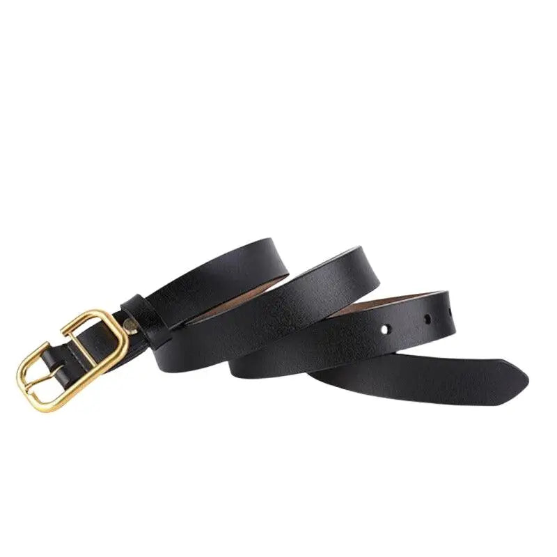 Black leather belt with gold buckle from the Set of Three Leather Belts with Gold Buckles