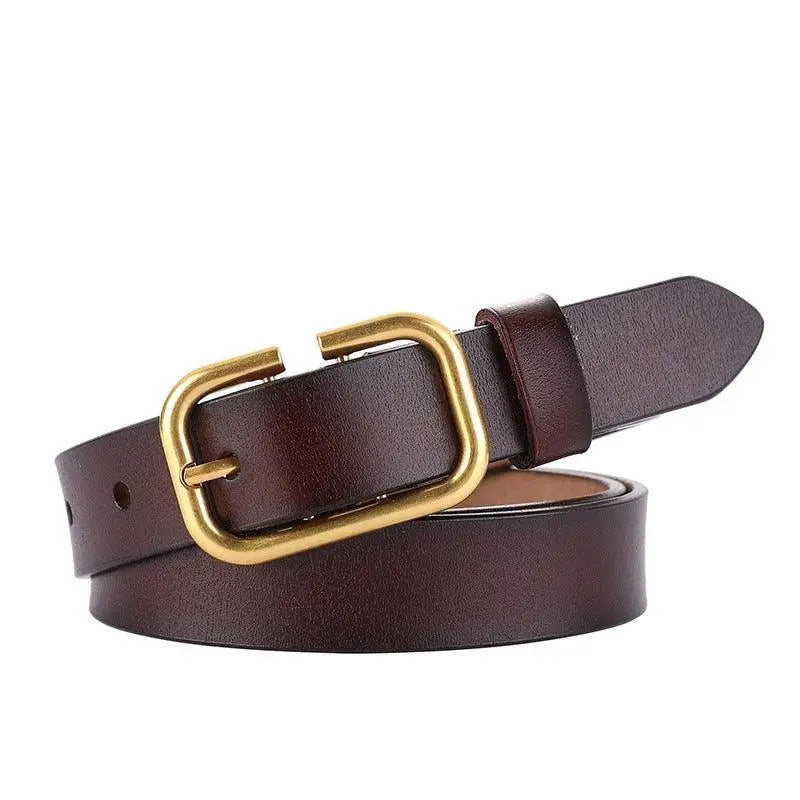 Set of three brown leather belts with gold buckles for fashionable accessories